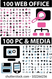 200 web office & computer & media icons set, vector