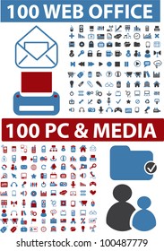 200 web office, media & computer icons, signs, vector set