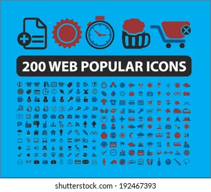 200 web popular icons, signs set, vector