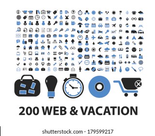 200 web & vacation icons set, vector