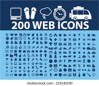 200 web, sitio web, internet, negocios, viajes, íconos, carteles, ilustraciones establecidas, vector