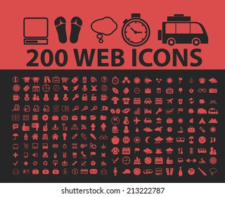 200 sitios web, página de internet, íconos aislados, signos, símbolos, ilustraciones, siluetas, vectores establecidos