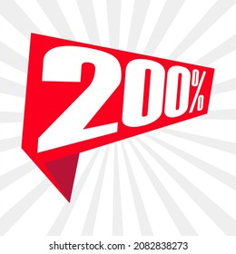 200% escrito en banner poligonal rojo. etiqueta moderna en perspectiva. Pasos 10