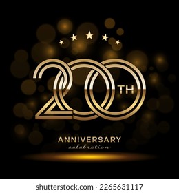 200 year anniversary celebration. Anniversary logo design with double line and golden text concept. Logo Vector Template Illustration