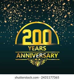 200 year anniversary celebration. Anniversary logo design with double line and golden text concept. Logo Vector Template Illustration