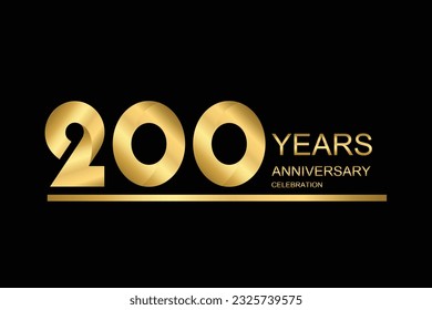  200 year anniversary vector banner template. gold icon isolated on black background.