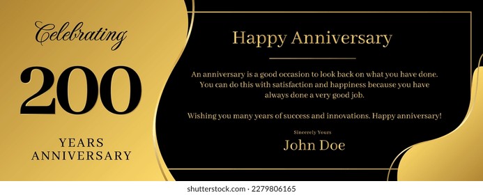 200 years anniversary, a banner speech anniversary template with a gold background combination of black and text that can be replaced