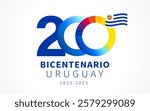 200 years anniversary logo Bicentenario Uruguay. Translation from spanish - Bicentennial of Uruguay. Uruguayan independence was proclaimed on 25 August 1825