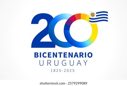 200 years anniversary logo Bicentenario Uruguay. Translation from spanish - Bicentennial of Uruguay. Uruguayan independence was proclaimed on 25 August 1825