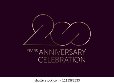 200 Years Anniversary Logo Celebration. 200 jubilee design. Gold number 200.