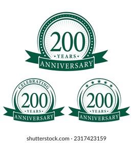 200 years anniversary logo collections. Set of 200th Anniversary logotype template. Vector and illustration.