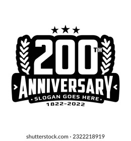 200 years anniversary logo design template. 200th anniversary celebration logotype. Vector and illustration.