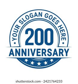 200 years anniversary logo design template. 200th anniversary celebrating logotype. Vector and illustration.