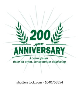 200 years anniversary logo. Vector and illustration.