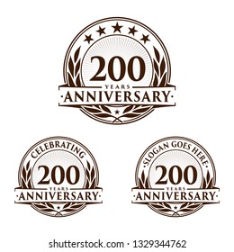 200 years anniversary set. 200th celebration logo collection. Vector and illustration. 