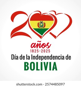 200 years Dia de la Independencia de Bolivia. Translation from spanish - 200 years of the Independence Day of Bolivia. Bolivian independence was proclaimed on 6 August 1825, anniversary vector logo