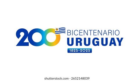 200 anos logotipo - Bicentenário Uruguai, Dia da Independência 2025. Tradução do espanhol - Bicentenário do Uruguai. Independência do Uruguai, 25 de agosto de 1825