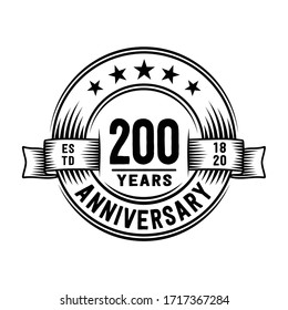 200 years logo design template. 200th anniversary vector and illustration.
