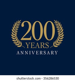 200 years old luxurious logotype. Congratulating 200th numbers template framed in palms. Isolated greetings celebrates. Celebrating traditional two hundred cup abstract stamp symbol 20th in branches.