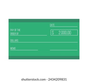 2000 Dollars check sheet. Bank check for cash in dollars. Design for business and finance