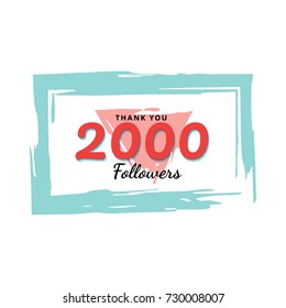 2000 followers card  for social media.  Thank you followers banner on white background. Simple vector illustration.