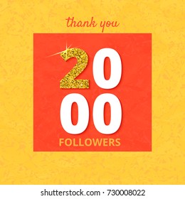 2000 followers card. Thank you followers banner on texture background. Simple vector illustration.