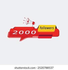 2000 followers, Color Sticker. Promotional banner, promo element Marketing announcement. vector illustration.