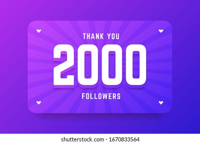 2000 followers illustration in gradient violet style. Vector illustration for celebrating number of followers and subscribers.