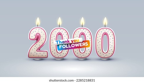 2000 followers of online users, congratulatory candles in the form of numbers. Vector illustration