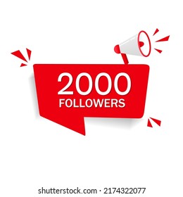 2000 followers social media post design. Social network number anniversary 2k followers. Flat style vector illustration.