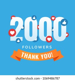 2000 Followers, Social Sites Post, Greeting Card Vector Illustration