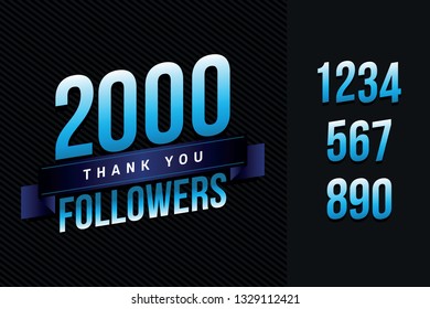 2000 followers thank you illustration for social network friends, followers, web user. Greeting card for celebrate subscribers or followers and likes in social media