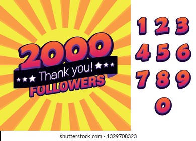 2000 followers thank you illustration for social network friends, followers, web user. Greeting card for celebrate subscribers or followers and likes in social media