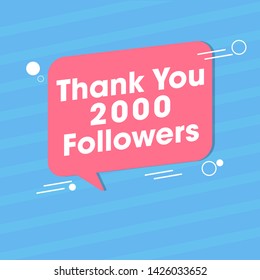 2000 followers thank you message in chatting box on blue striped background.