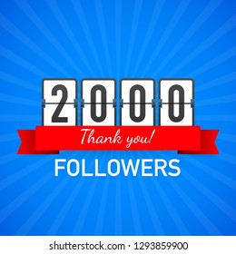 2000 followers, Thank You,  social sites post. Thank you followers congratulation card. Vector stock illustration.