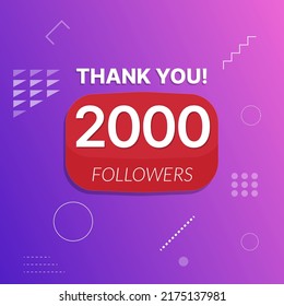 2000 followers vector post celebration. Two thousand subscribers followers thank you congratulation