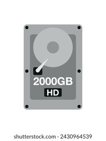 2000 GB HD. Vector hard drive data storage, technology and backup concept isolated on white background