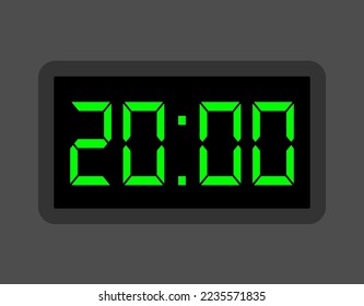 20:00 hours digital clock. Alarm clock design for schedule. Timer icon with digital numbers for appointments and business