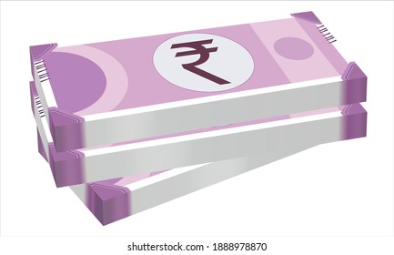 2000 India Rupee stack. isolated on white background. Vector illustration. New Rupees.