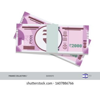 Billetes de 2000 rupias indias. Un montón de dinero. Ilustración vectorial de estilo plano.