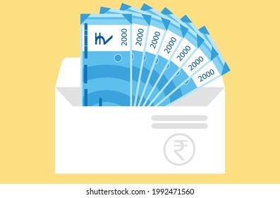 2000 Indian Rupee Banknotes  Money in envelope vector icon.  India currency, business, finance and Payment element. Can be used for web, mobile, infographic and print.