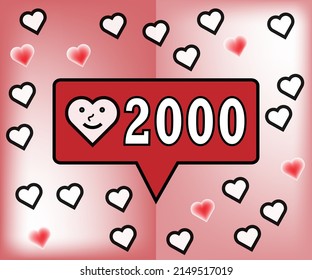 2000 likes. Banner for social networks and thanks to followers with hearts