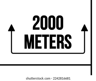 2000 meters. Vector with marked distance and black arrow. Unit of measurement in meters for marking