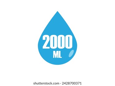 2000 ml. Vector volume of 2000 milliliters. Liquid drop design isolated on white background