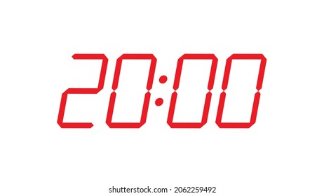 20:00 o'clock , eight am - pm  Editable digital clock closeup display vector eps 10