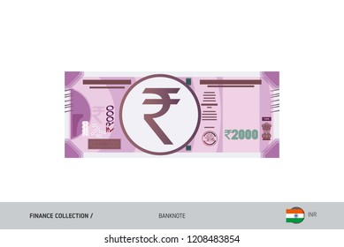 2000 Rupee Banknote. Flat style highly detailed vector illustration. Isolated on white background. Suitable for print materials, web design, mobile app and infographics.