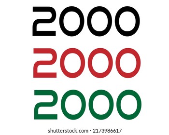 2000 year. Year set for comemoration in black, red and green. Vetor with background white.