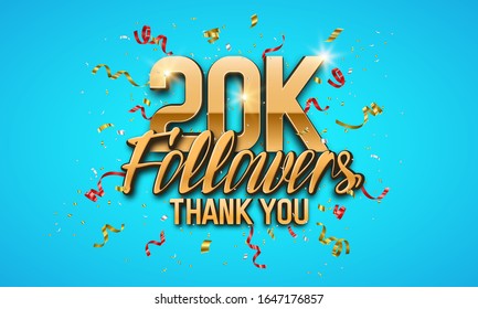 20000 followers. Poster for social network and followers. Vector template for your design.