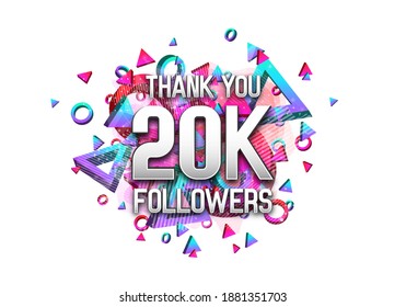 20000 followers. Poster for social network and followers. Vector template for your design.
