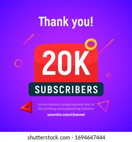 20000 followers vector post 20k celebration. Twenty thousands subscribers followers thank you congratulation